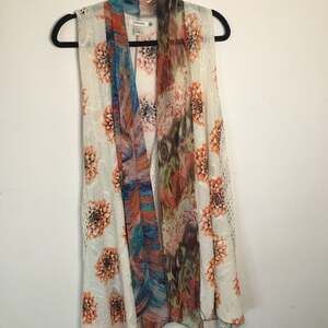 Feratelli Floral Lace Open Front Vest Duster, Women's Size XL - Boho Layering